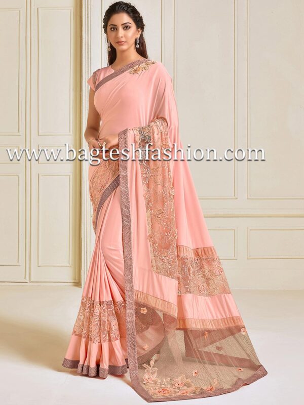 Classic Lycra Peach Bridal Saree