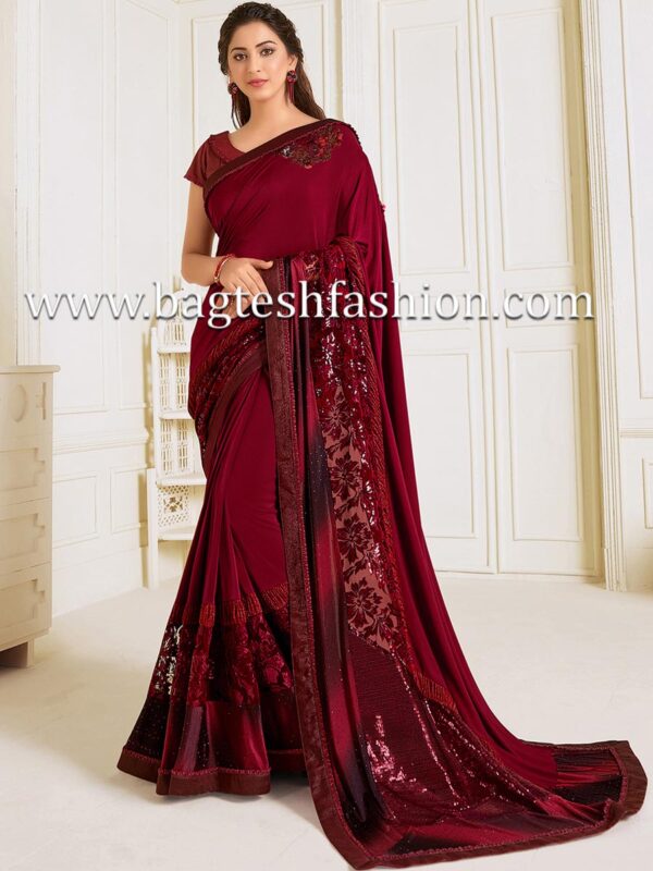 Glamour Style Lycra Maroon Bridal Saree