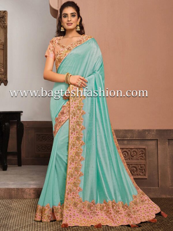 Ethnic Silk Sky Blue Bridal Saree