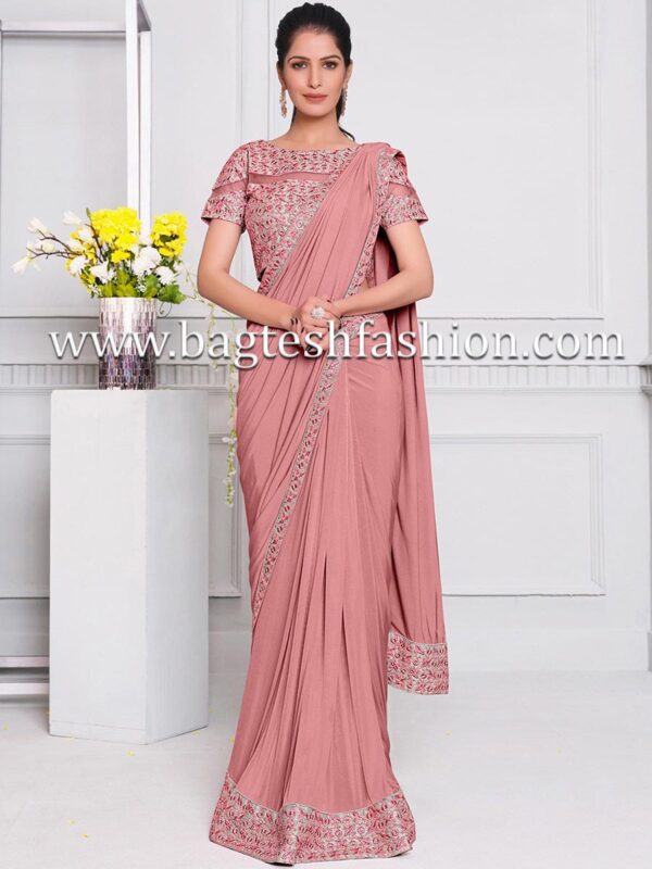 Buy Pink Lycra Ready To Wear Saree