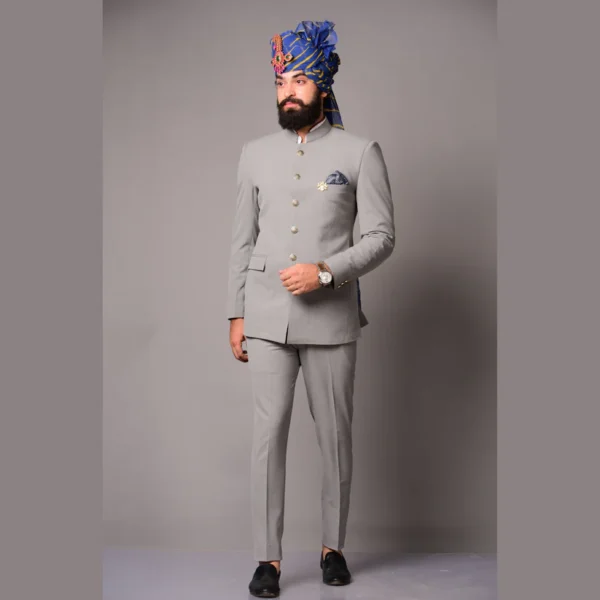 Handmade Modish Grey Jodhpuri Bandhgala Suit for Men